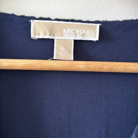 Michael Michael Kors Silk Studded Flower Appliqué Navy Blue Eyelet Dress Size 6 - Picture 4 of 7